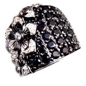 Savvy Cie Jewels Sterling Silver Pave Black and White Spinel Flow…